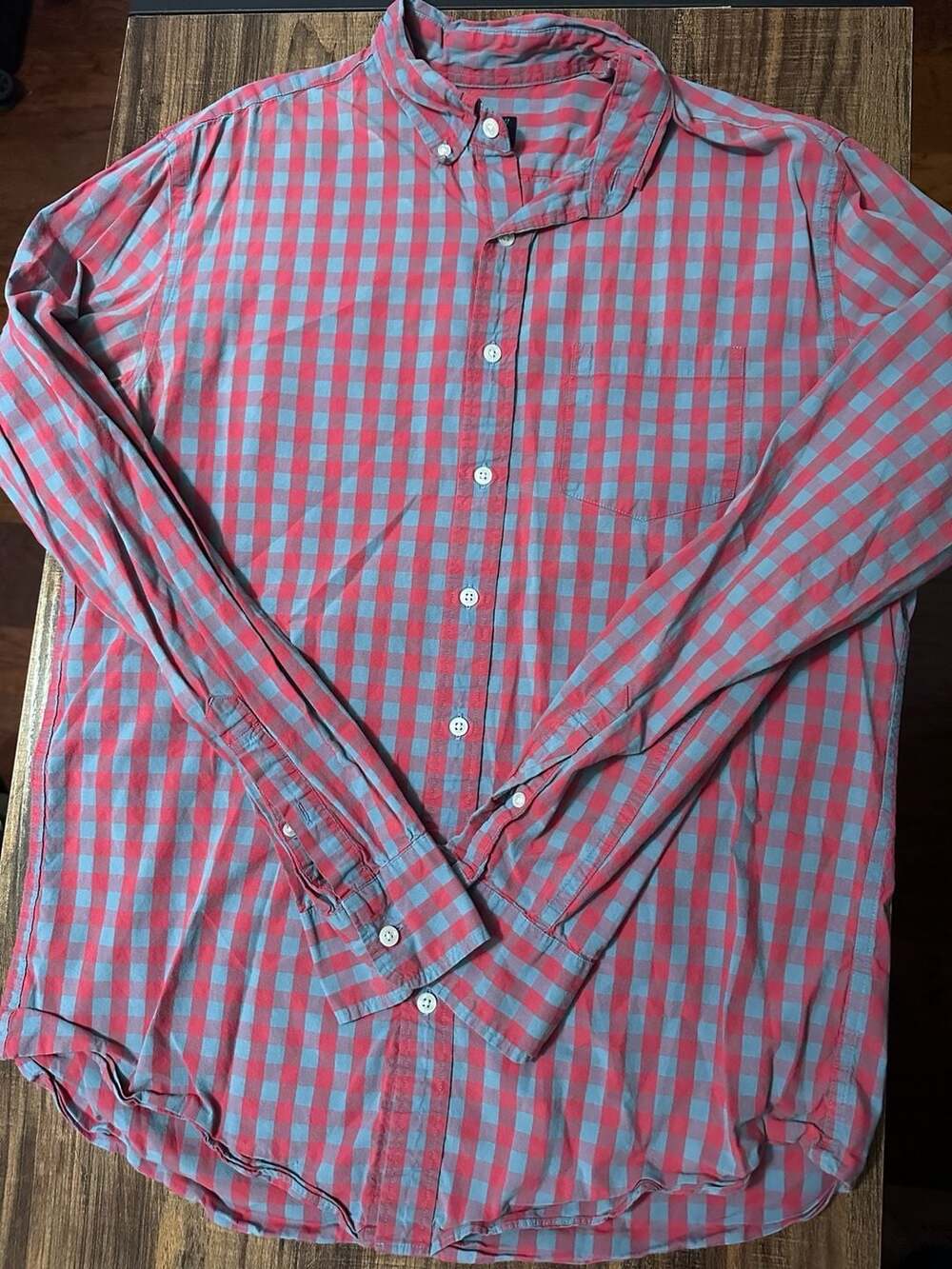 J.Crew Flex Washed Gingham Button-Down Shirt Size LT Red Blue